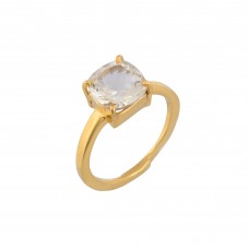 Natural facited cushion shape bytownite ring